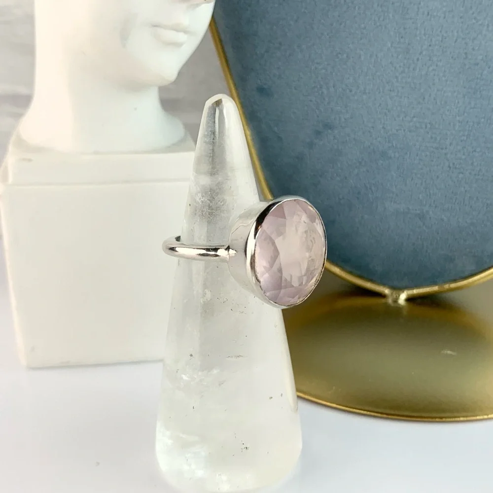Sterling Silver Rose Quartz Large Round Statement Ring